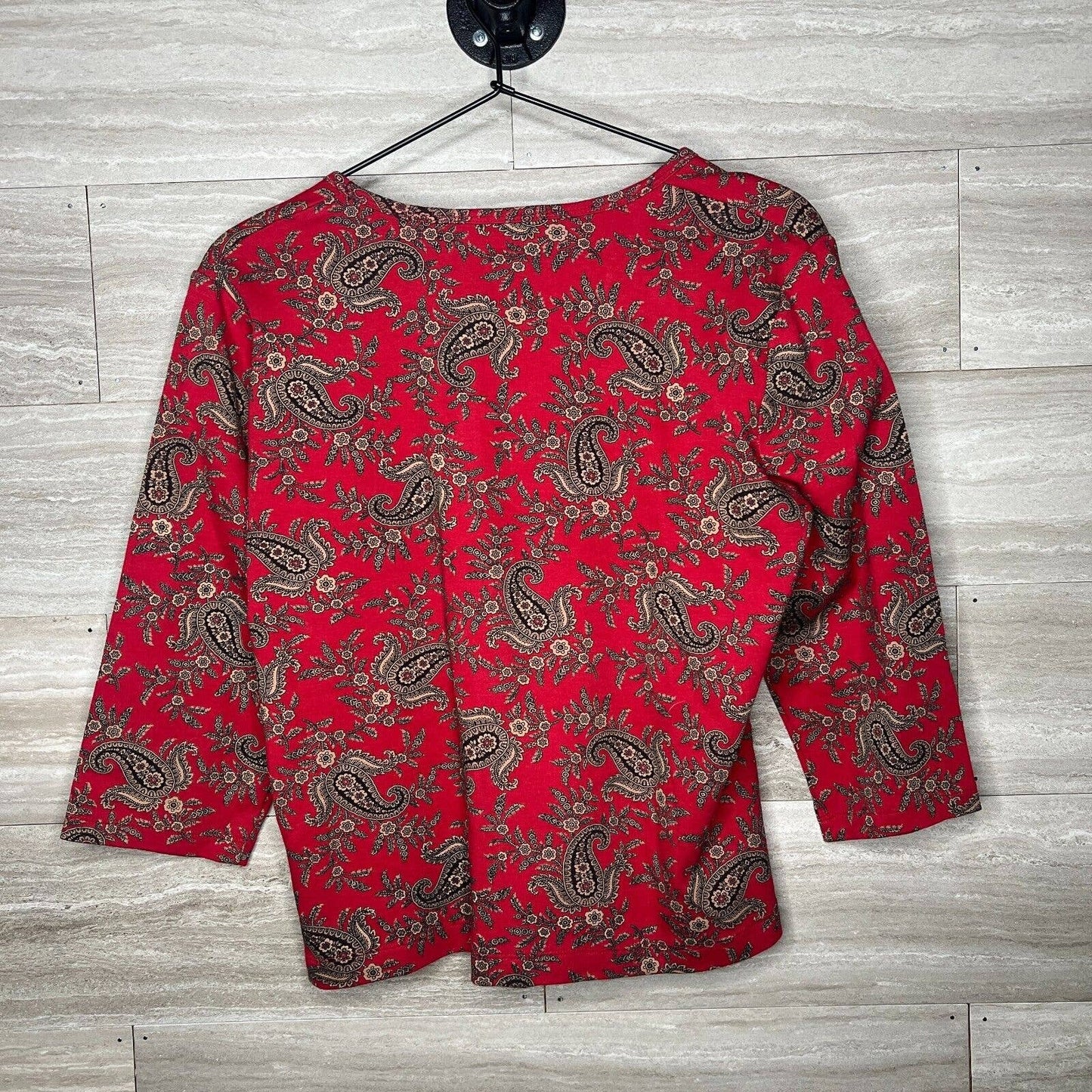 Jones New York Sport Petite Womens Sz PL Long Sleeve Blouse Red Gray Paisley