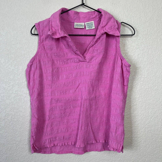 St Johns Bay Womens Sz M Sleeveless Blouse Collared Purple Vintage