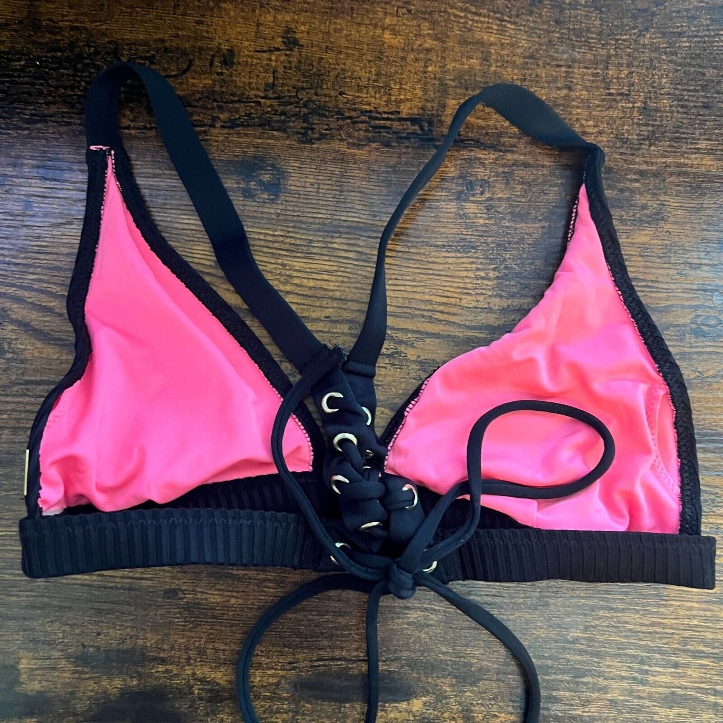 Pink by Victorias Secret Womens Sz S Black Ribbed Bralette Strappy