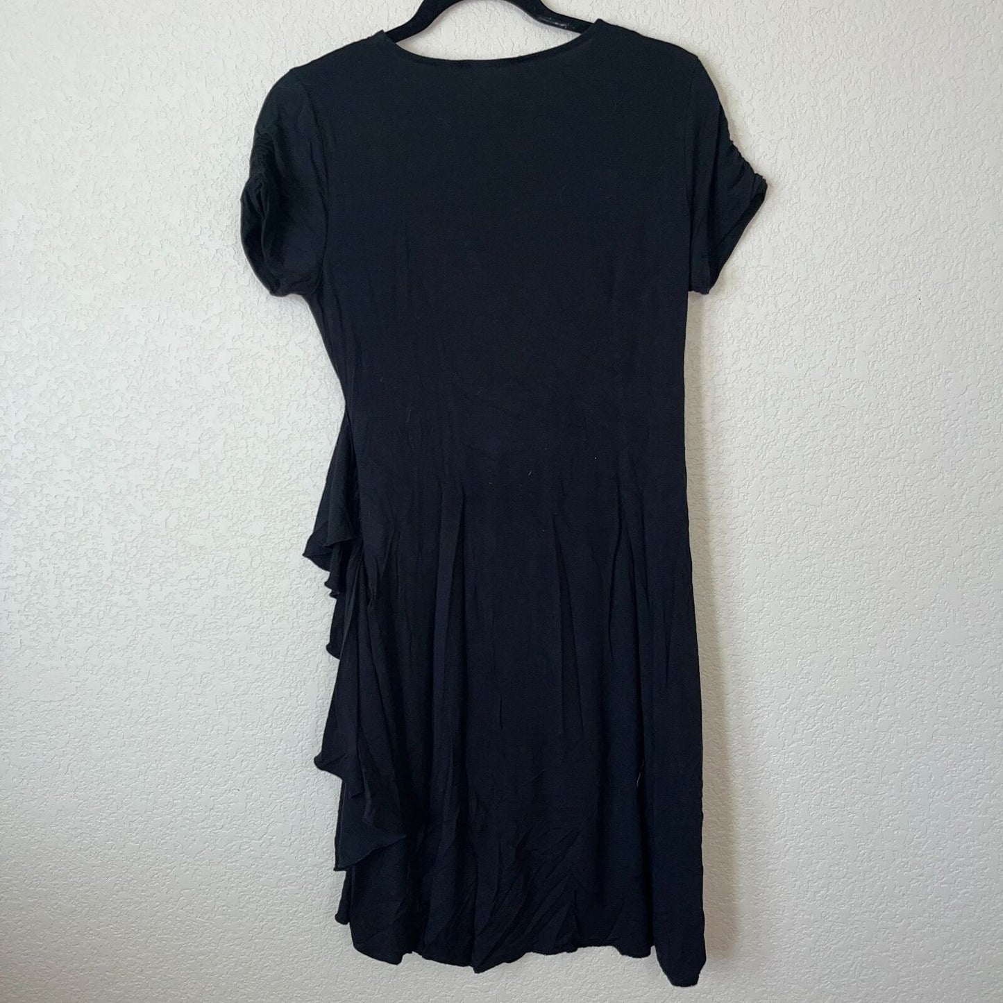 New York & Company Womens Sz S Black Faux Wrap Career Dress Short Sleeve
