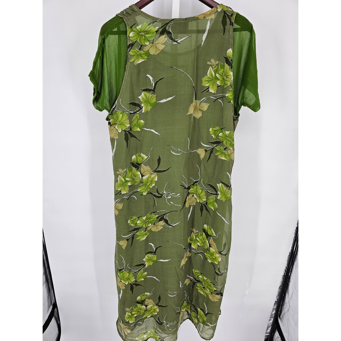 Vintage 1990s United Team Womens Sz M Maxi Dress Avocado Green Floral