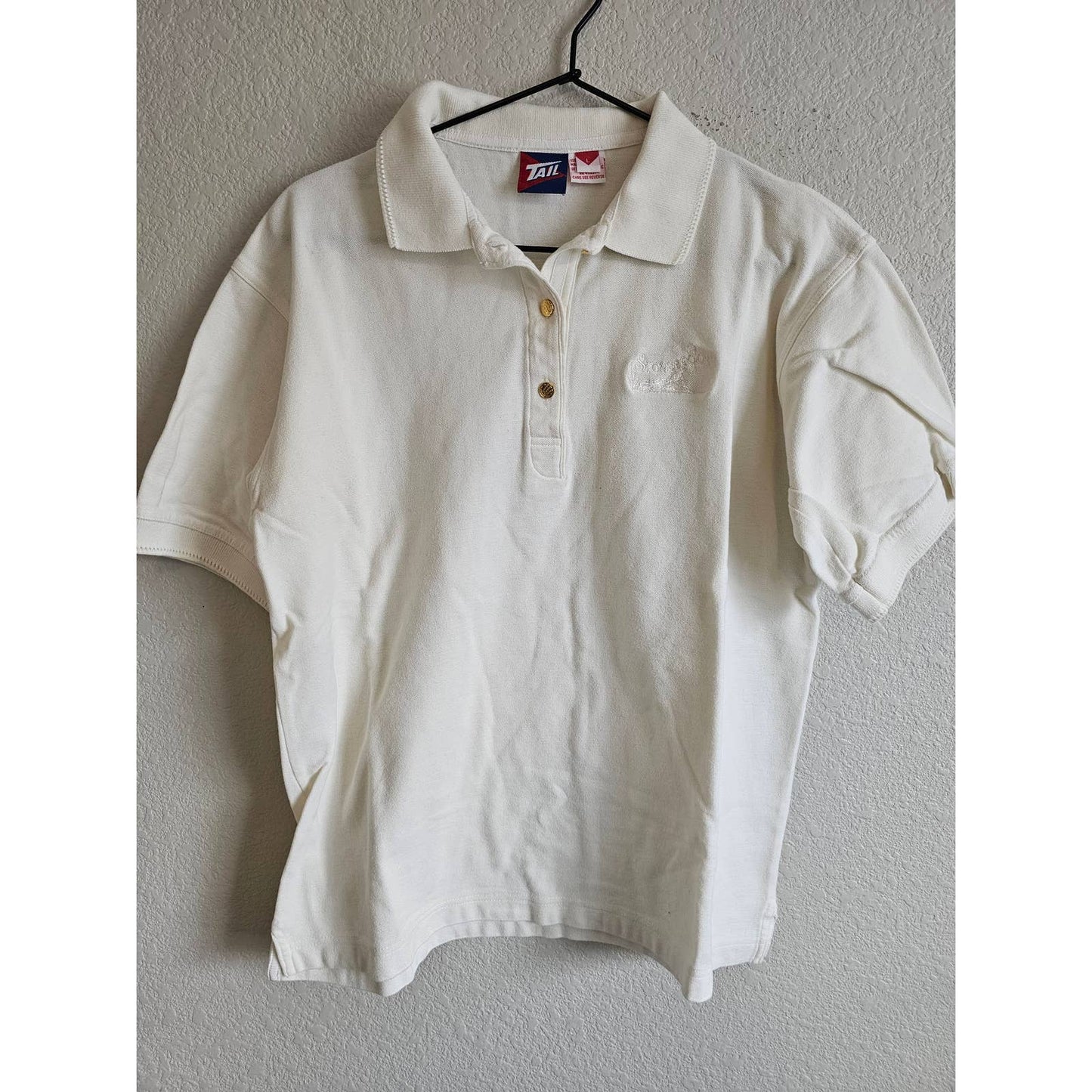 Vintage Tail Womens Sz L Short Sleeve Polo Shirt White Cotton Tennis