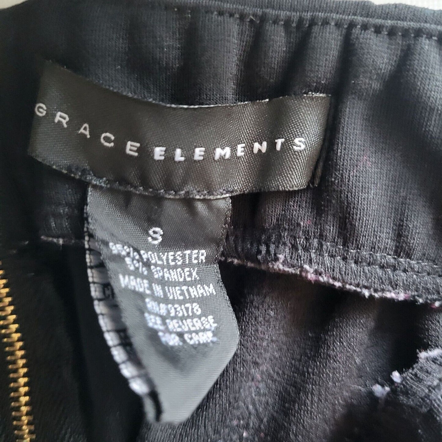 Grace Elements Womens Sz S Knee Length Pencil Skirt Black Gold Zippers