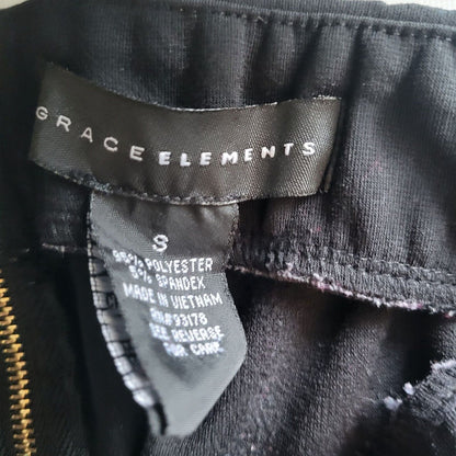Grace Elements Womens Sz S Knee Length Pencil Skirt Black Gold Zippers