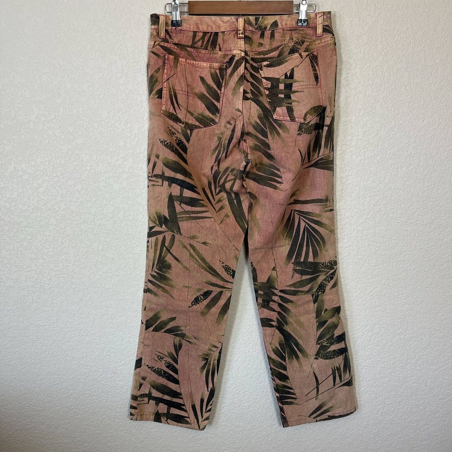 Chicos Mujer Sz XL Beige y Verde Palm Leaf Jeans Pierna Recta