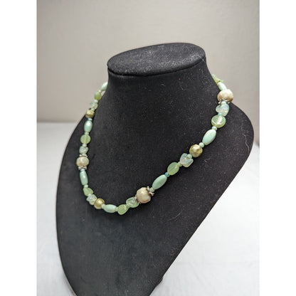 Vintage Mid Century Glass Beaded Single Strand Necklace Seafoam Green