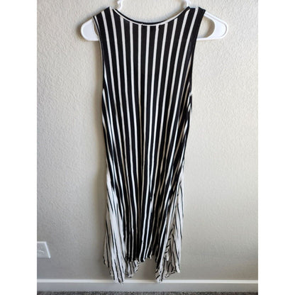 Love Ryan LA Sz M Handkerchief Hem Maxi Dress Black White Vertical Stripes