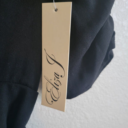 Eliza J Womens Sz 4 Maxi Dress Solid Black Short Sleeve Belted NEW
