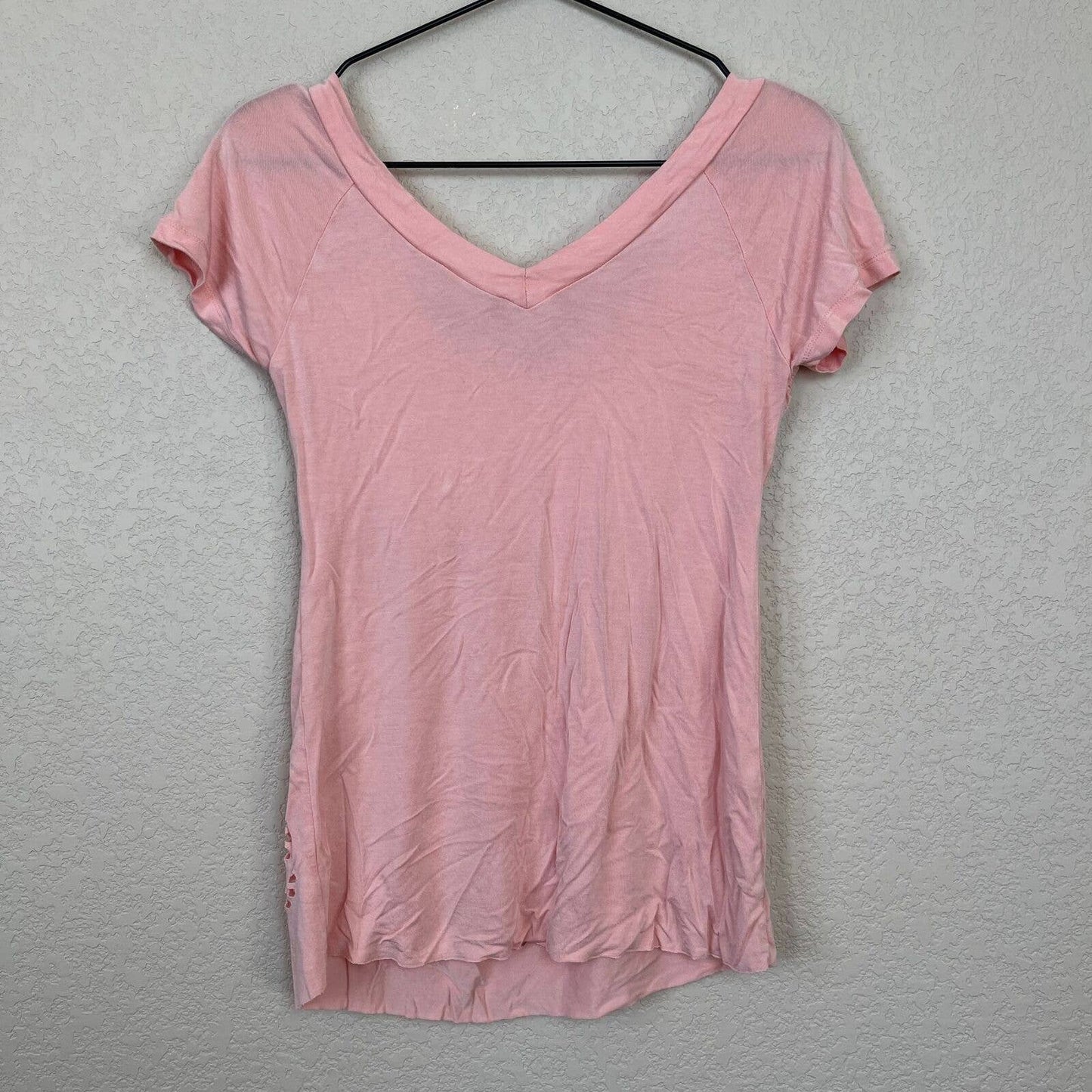 Kenar Womens Sz S V Neck Pink Peach Short Sleeve Blouse