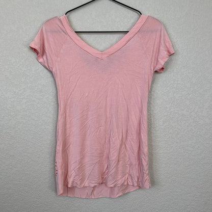 Kenar Womens Sz S V Neck Pink Peach Short Sleeve Blouse