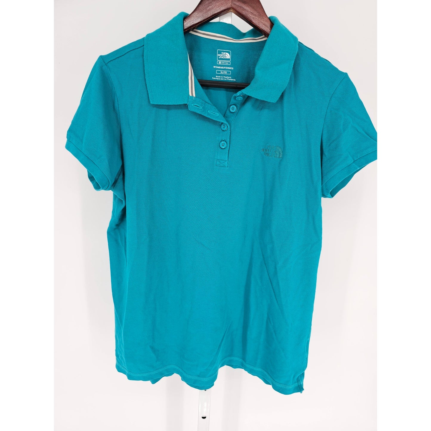 The North Face Womens Sz XL Short Sleeve Cotton Polo Shirt Teal Blue