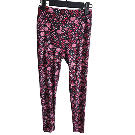 Lularoe OS One Size Leggings Pink Black Daisy and Geometric Print