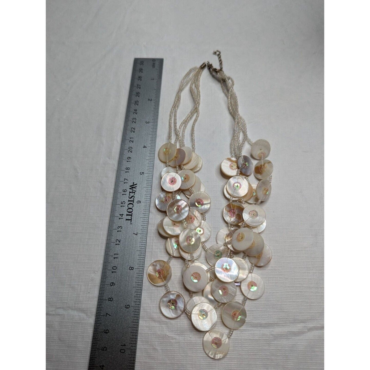 Vintage Shell Mother of Pearl Layered Disk Necklace Multi Strand