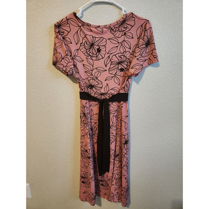 Vintage Apt 9 womens Sz S Midi Dress Pink Brown Floral Short Sleeve