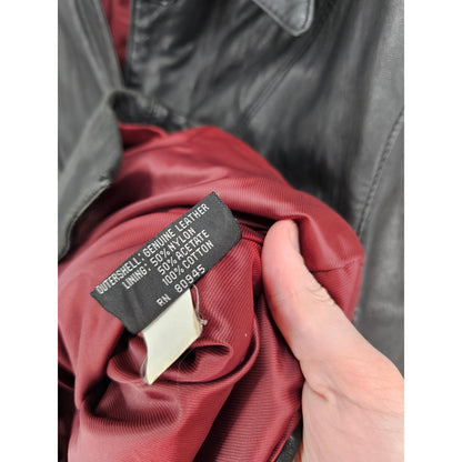 Vintage Louis Alvear Womens Sz L Button Up Black Leather Jacket