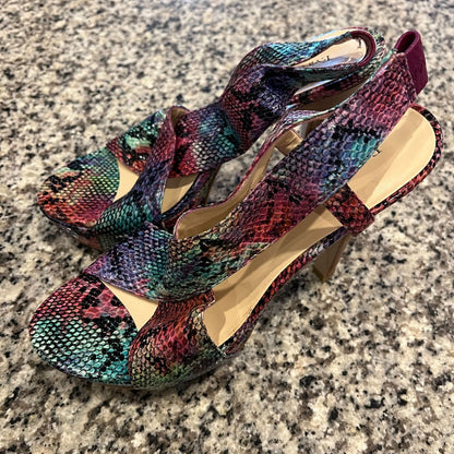 Eva & Zoe Womens Sz 10 Platform Heels Gilmore Faux Snake Print Colorful