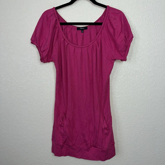 Vintage Express Womens Sz M Tunic Length T Shirt Pink Short Sleeve