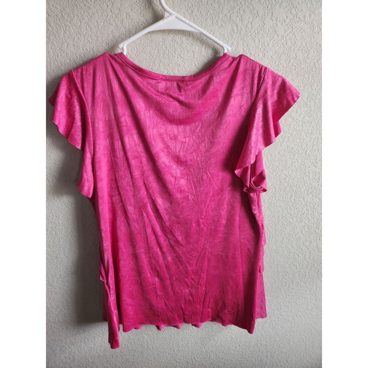 Vintage Y2K IZ Byer Womens Sz L Short Sleeve Ruffled Blouse Bright Pink