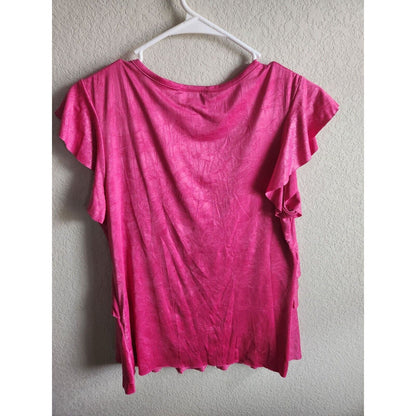 Vintage Y2K IZ Byer Womens Sz L Short Sleeve Ruffled Blouse Bright Pink