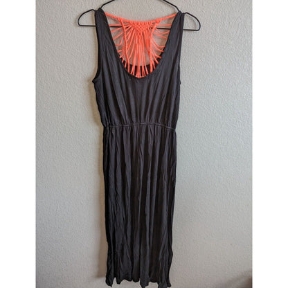 Pink Rose Womens Sz L Gray and Orange Strappy Midi Dress Jersey Knit