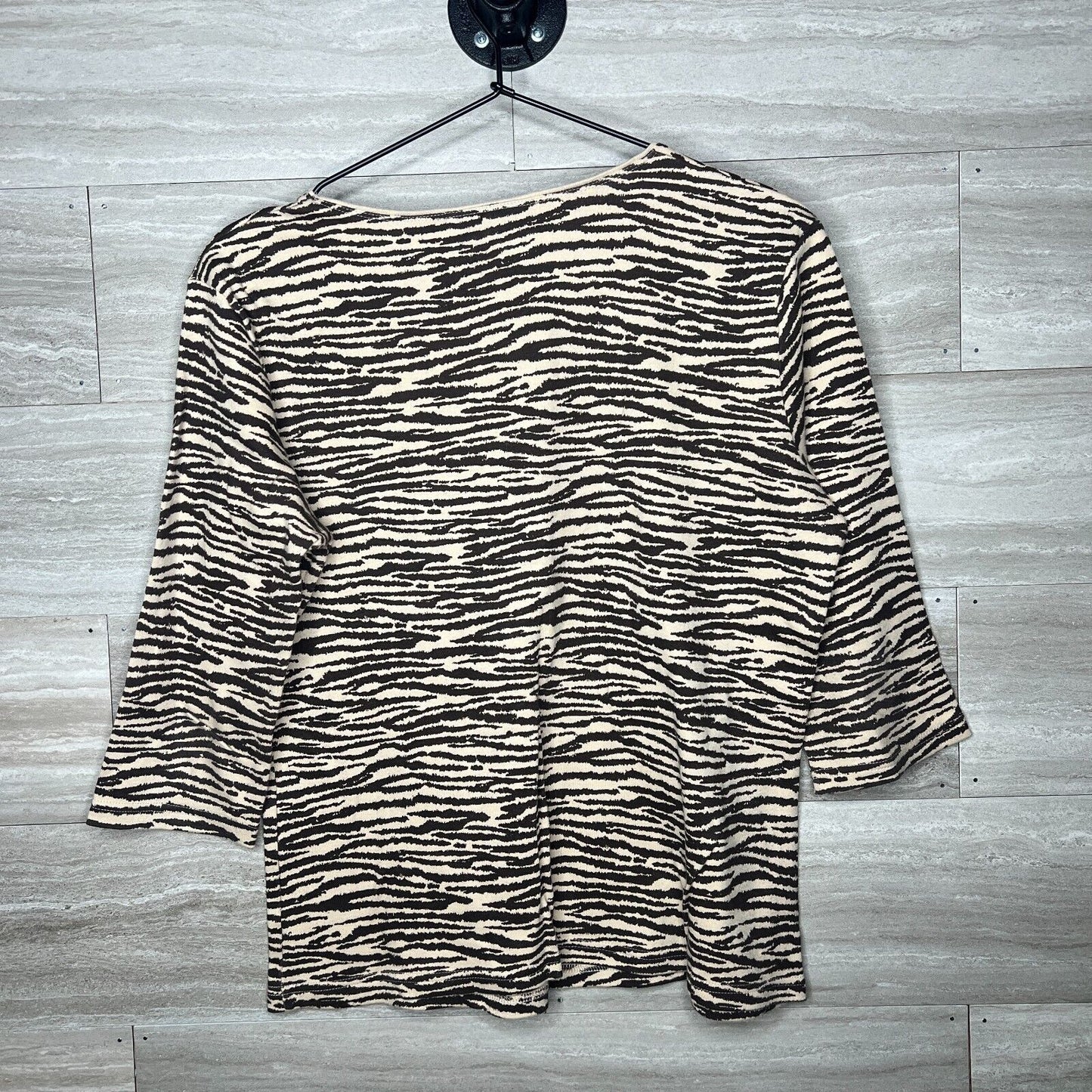 Karen Scott Womens Sz S 100% Cotton 3/4 Sleeve Blouse Zebra Animal Print