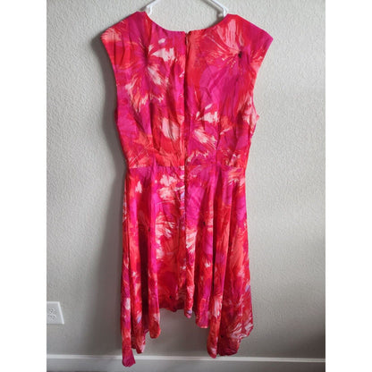 Sandra Darren Womens Sz 10 Pink Knee Length Floral Dress Handkerchief Hem