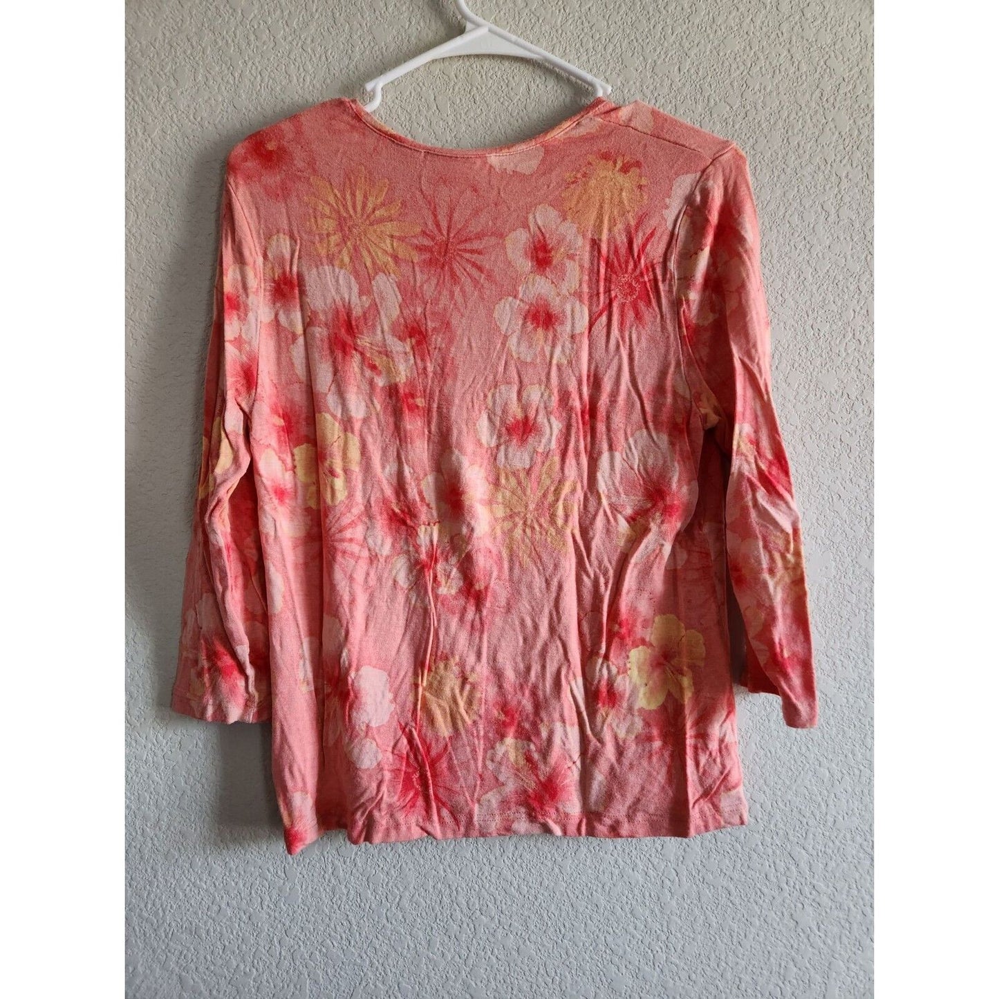 Croft & Barrow Womens Sz M Long Sleeve T Shirt Pink Orange Floral