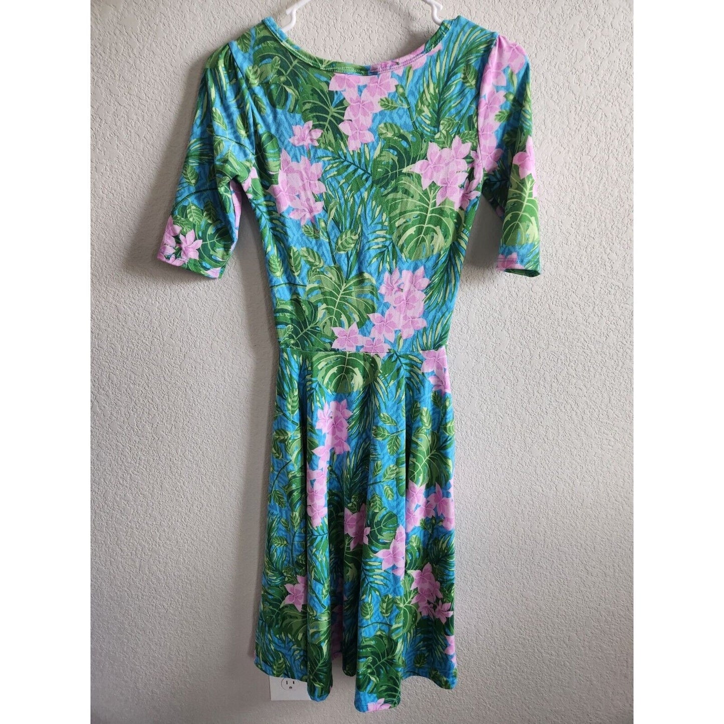 Lularoe Womens Sz XXS Knee Length A Line Dress Pink Green Floral