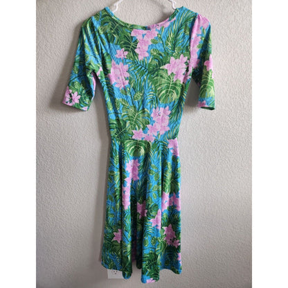 Lularoe Womens Sz XXS Knee Length A Line Dress Pink Green Floral