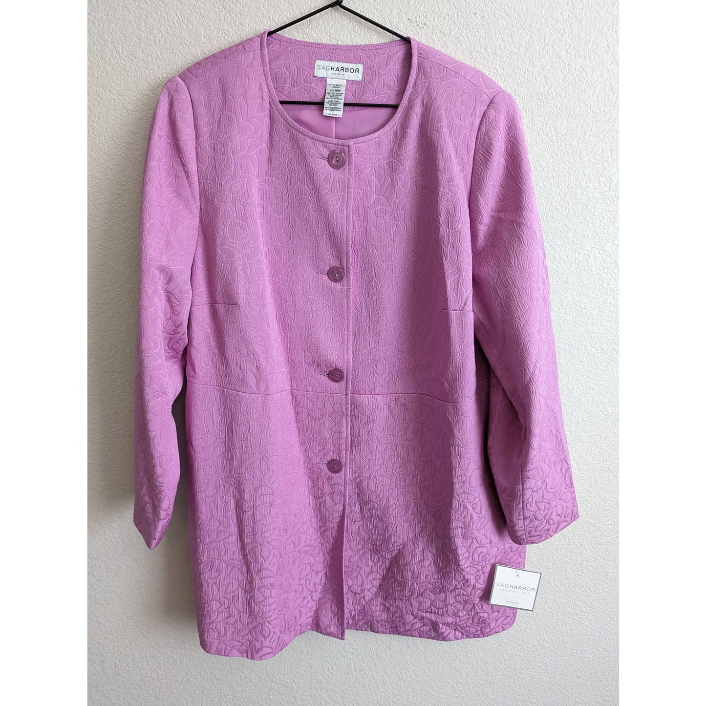 Sag Harbor Woman Sz 18W Knee Length Quilted Button Up Jacket Light Purple NEW