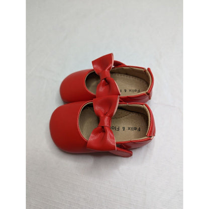 Felix & Flora Baby Girls Sz 130MM (6-12M) Red Leather Formal Shoes w/ Bow