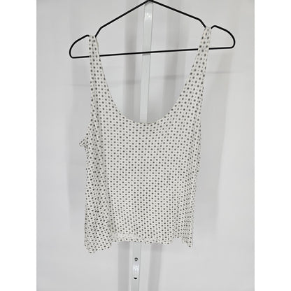 H&M Womens Sz L Deep V Neck Sleeveless Blouse White Black Printed