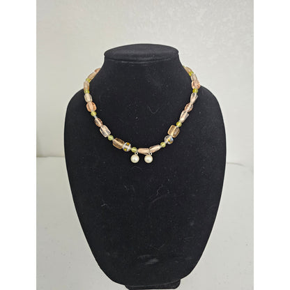 Vintage Handmade Glass Beaded Single Strand Necklace Peach Translucent