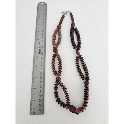 Vintage 1970s Primitive Multi Strand Wooden Beaded Necklace Brown