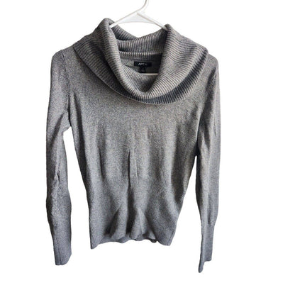 Apt 9 Womens Sz M Cowl Neck Sweater Gray Silver Metallic Weave Ribbed