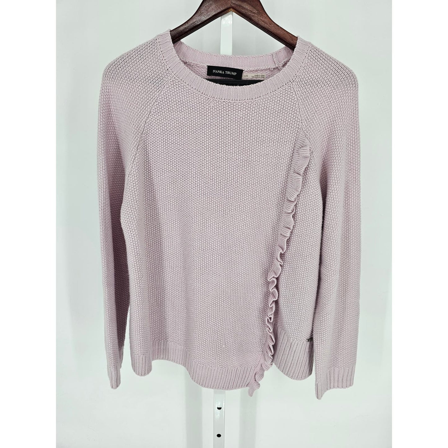 Ivanka Trump Womens Sz L Light Purple Crew Neck Sweater Ruffled Front