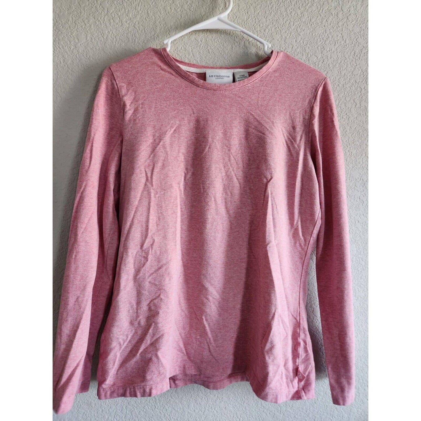 Liz Claiborne Womens Sz S Long Sleeve Cotton T Shirt Light Pink Crewneck