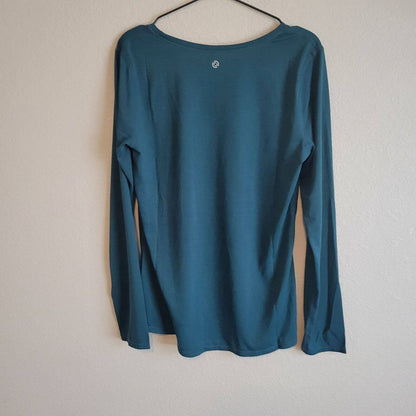 Core 10 Womens Sz L Long Sleeve T Shirt Dark Teal Blue Athletic Yoga